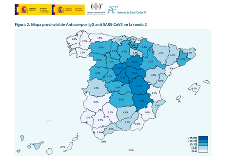 Mapa de España con indice de inmunidad COVID19