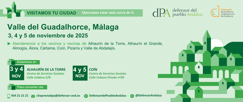 La oficina de atención ciudadana del Defensor del Pueblo Andaluz visitará  el Valle del Guadalhorce (Málaga) 