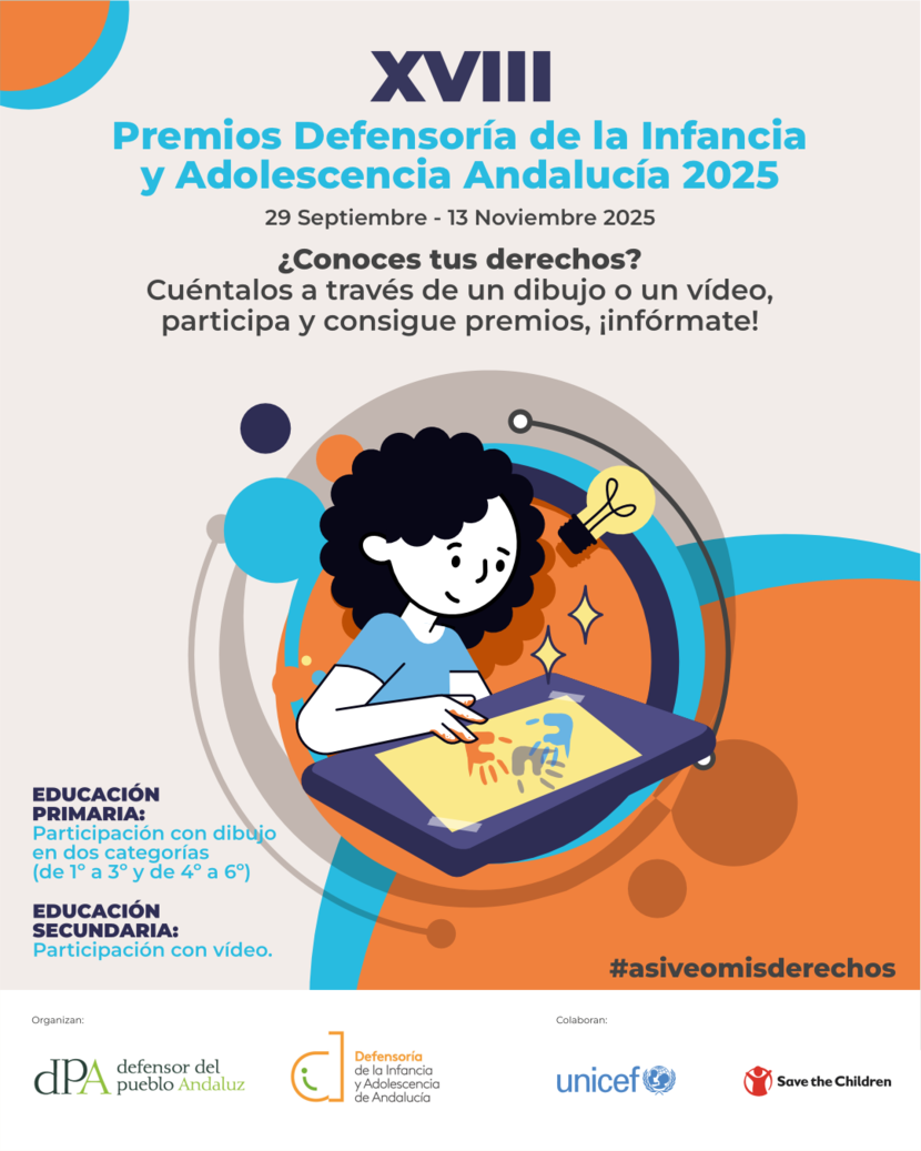El Defensor de la Infancia y Adolescencia convoca el XVIII Premio de dibujo y vídeo Así veo mis derechos para los colegios de Andalucía El Defensor de la Infancia y Adolescencia convoca el XVIII Premio de dibujo y vídeo Así veo mis derechos para los colegios de Andalucía