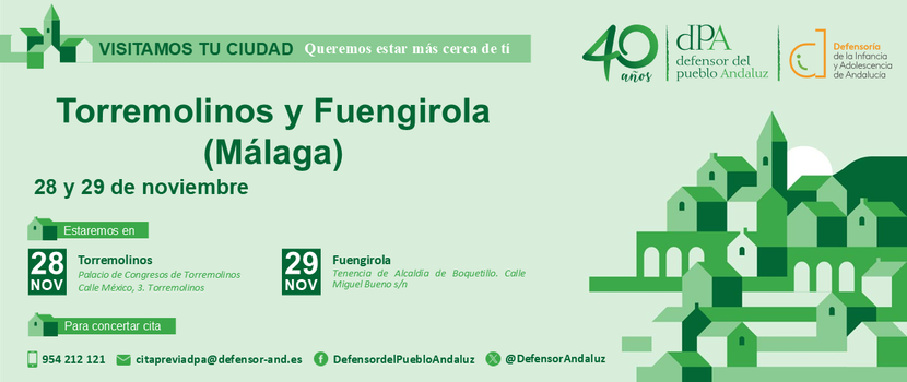 La Oficina de Información y Atención Ciudadana del Defensor del Pueblo andaluz se desplaza a Torremolinos y Fuengirola para la atención presencial a la ciudadanía